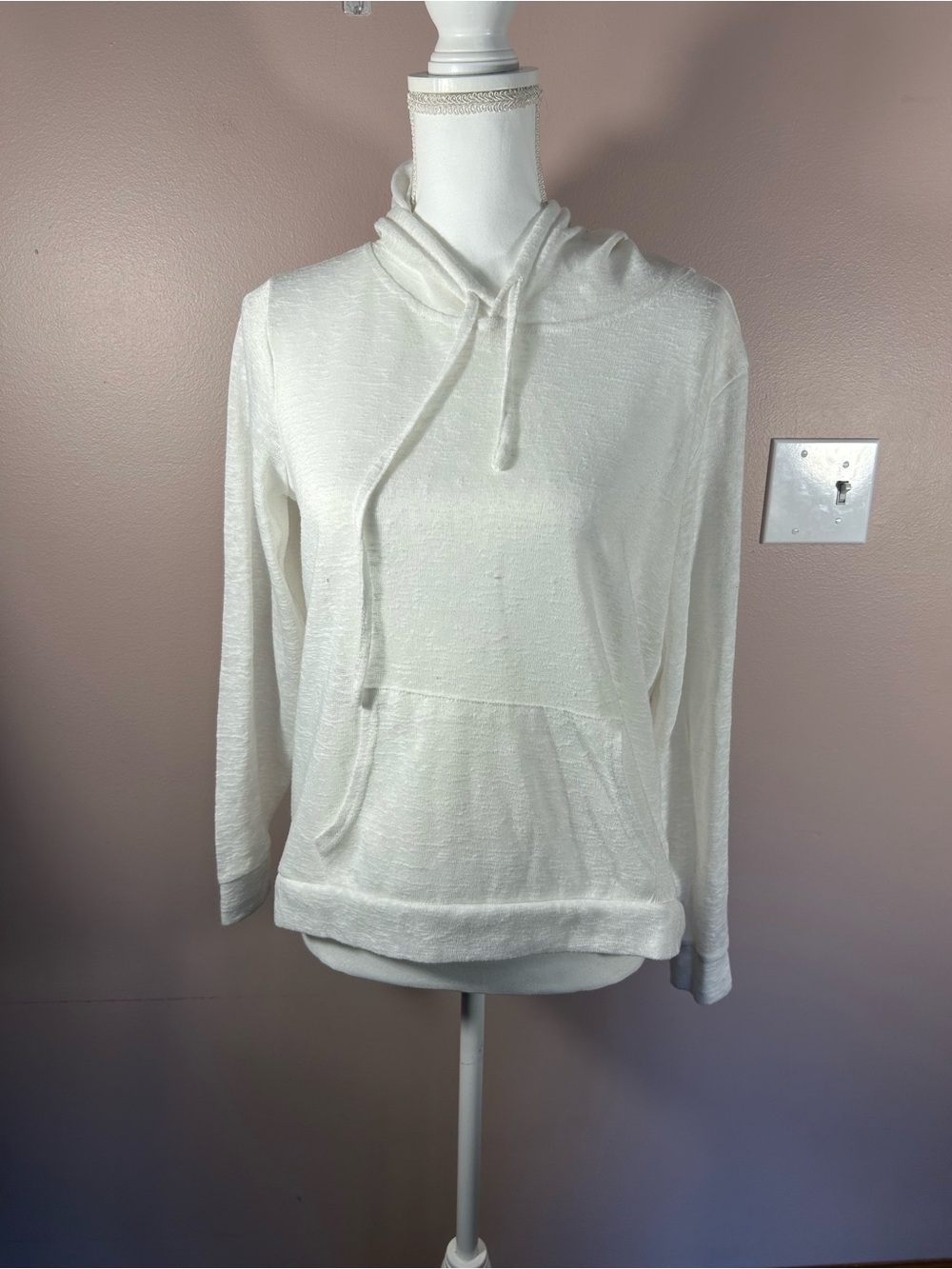Lightweight Cream Hoodie with Front Pocket